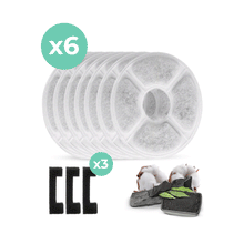 Cellavi Filters en Sponsjes voor Drinkfontein Vierkant - 6 Waterfilters en 3 Sponsjes (XL & Rond)