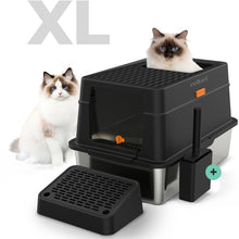 Cellavi Kattenbak RVS - Geschikt voor Grote en Kleine Katten - Incl. Kattenbakschep en Grit Opvanger - Zwart - 60x40x38 cm