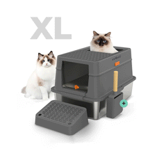 Cellavi Kattenbak RVS - Geschikt voor Grote en Kleine Katten - Incl. Kattenbakschep en Grit Opvanger - Donker Grijs - 60x40x38 cm
