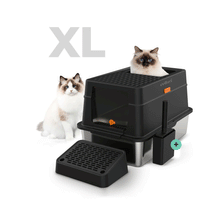 Cellavi Kattenbak RVS - Geschikt voor Grote en Kleine Katten - Incl. Kattenbakschep en Grit Opvanger - Zwart - 60x40x38 cm
