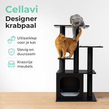 Cellavi Krabpaal - Geschikt voor Grote en Zware Katten - Sisal Touw - Hout - 112.5x80x50 cm - Zwart
