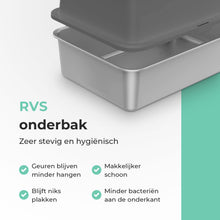 Cellavi Kattenbak RVS - Geschikt voor Grote en Kleine Katten - Incl. Kattenbakschep en Grit Opvanger - Donker Grijs - 60x40x38 cm
