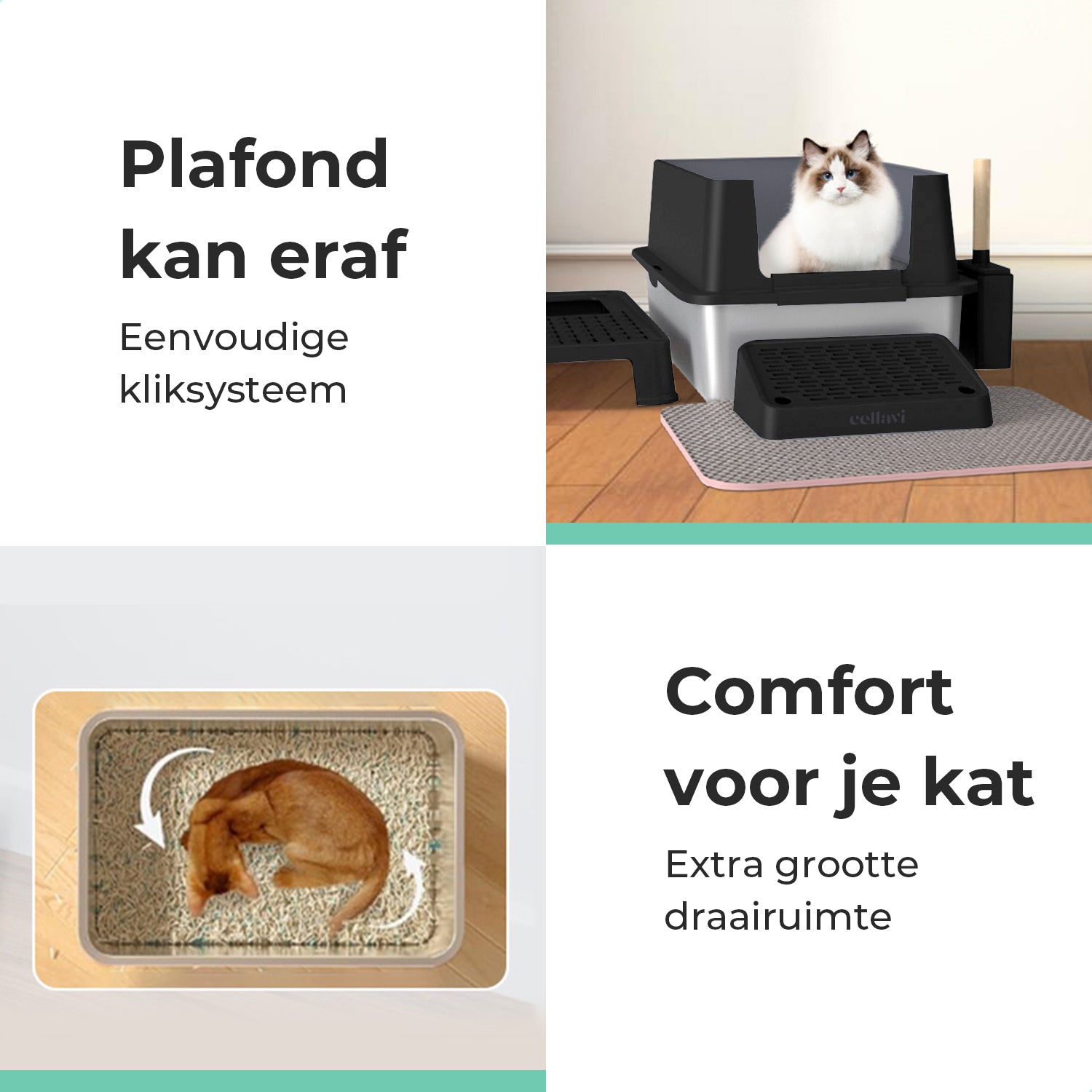 Cellavi RVS Kattenbak XL - Zwart