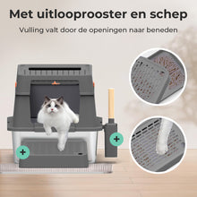 Cellavi Kattenbak RVS - Geschikt voor Grote en Kleine Katten - Incl. Kattenbakschep en Grit Opvanger - Donker Grijs - 60x40x38 cm
