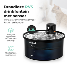 Cellavi Draadloze Drinkfontein RVS met Sensor - Waterfontein voor Kat en Hond met 3 Standen