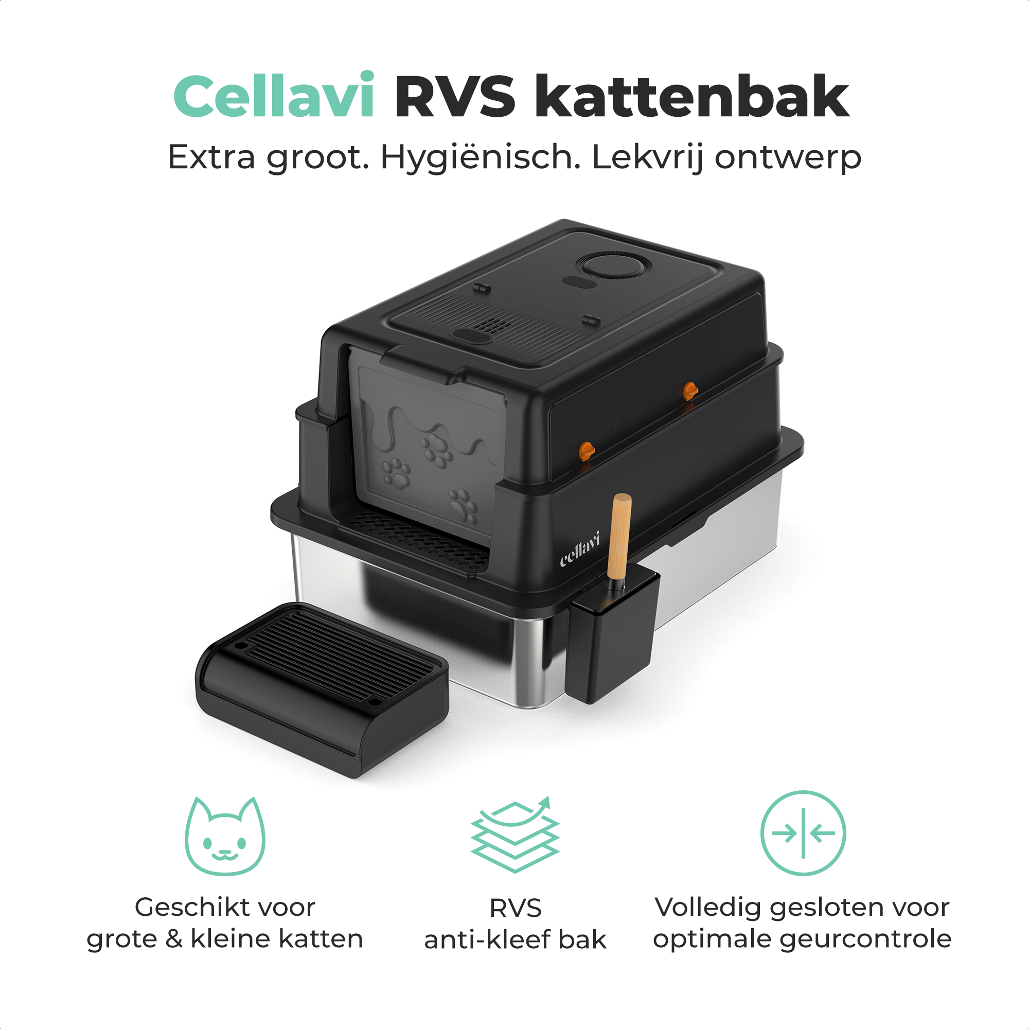 Cellavi RVS Kattenbak XXXL - Zwart
