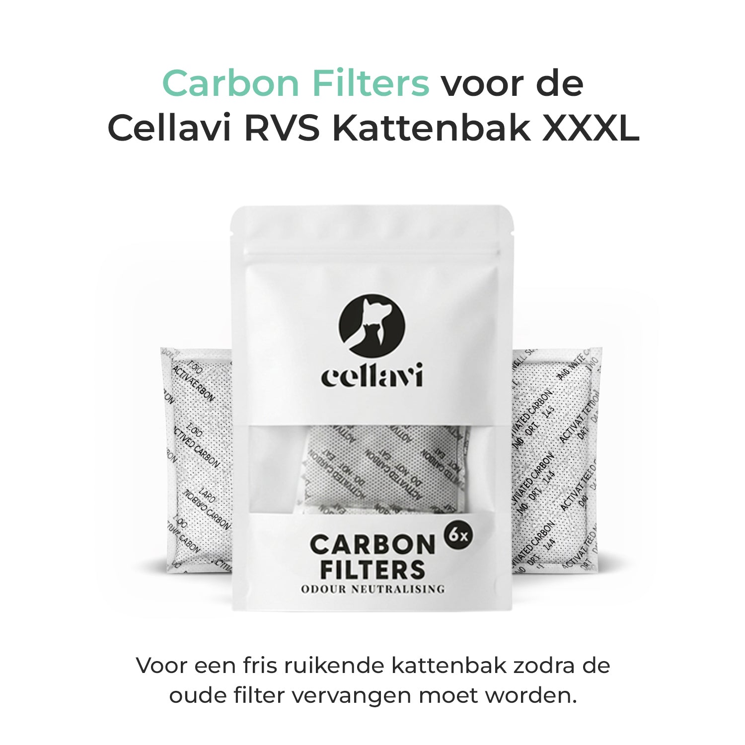 Cellavi - Geurneutraliserende koolstoffilters voor RVS Kattenbak XXXL - 6 stuks