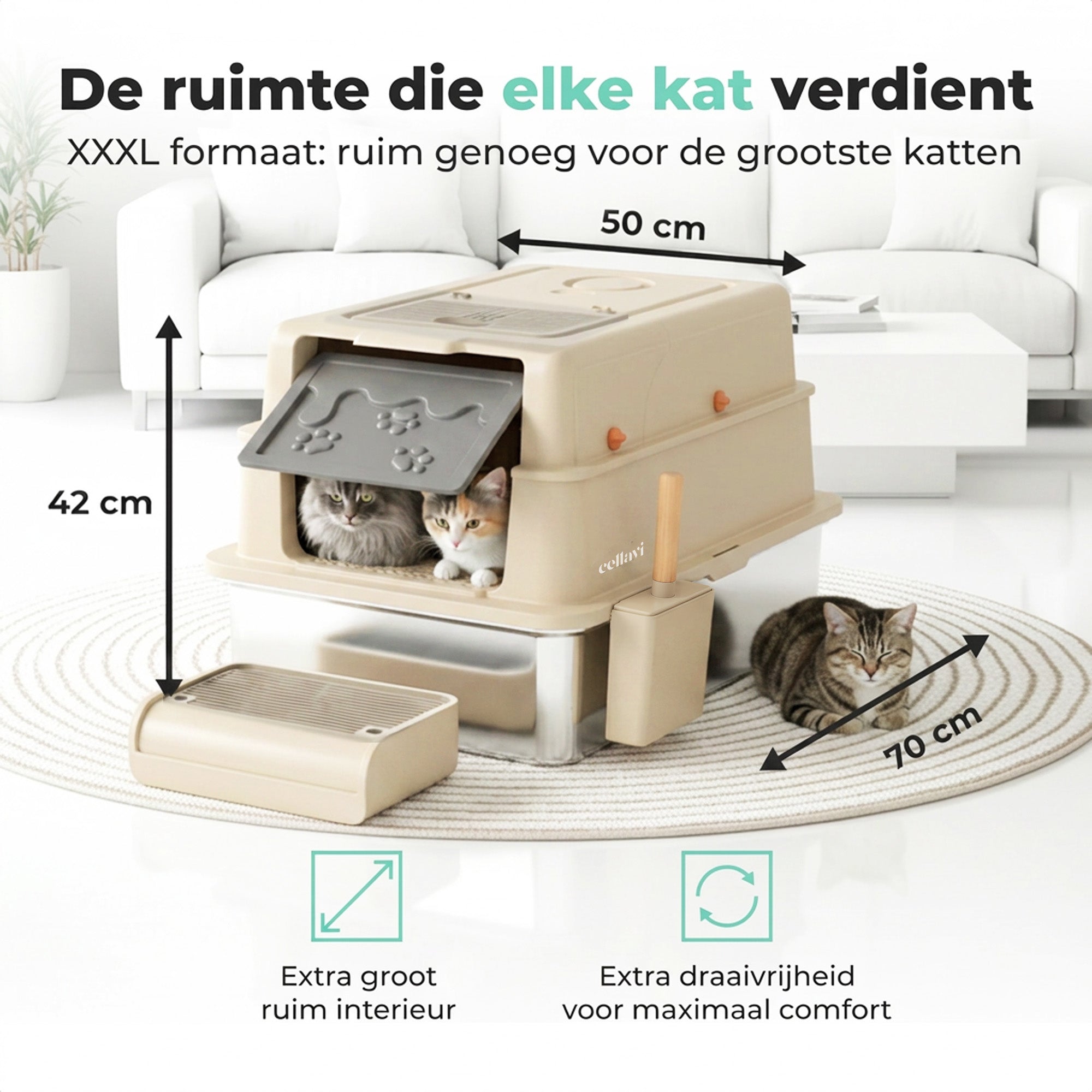 Cellavi RVS Kattenbak XXXL - Beige