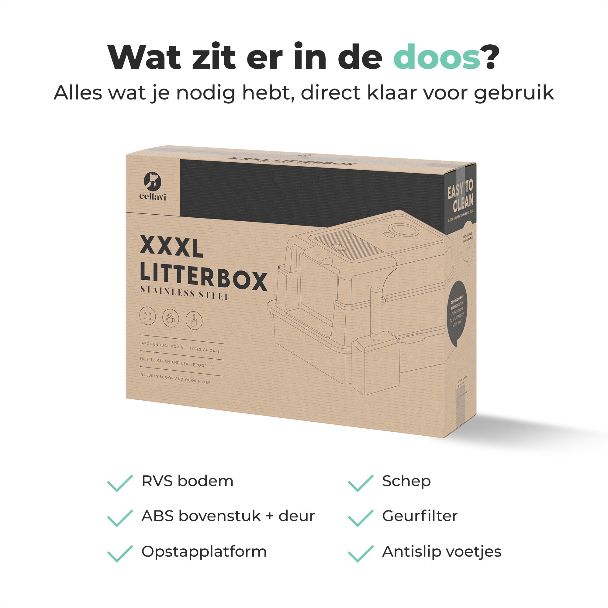 Cellavi RVS Kattenbak XXXL - Grijs