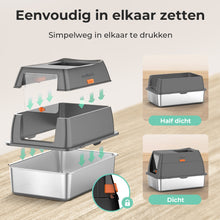 Cellavi Kattenbak RVS - Geschikt voor Grote en Kleine Katten - Incl. Kattenbakschep en Grit Opvanger - Donker Grijs - 60x40x38 cm