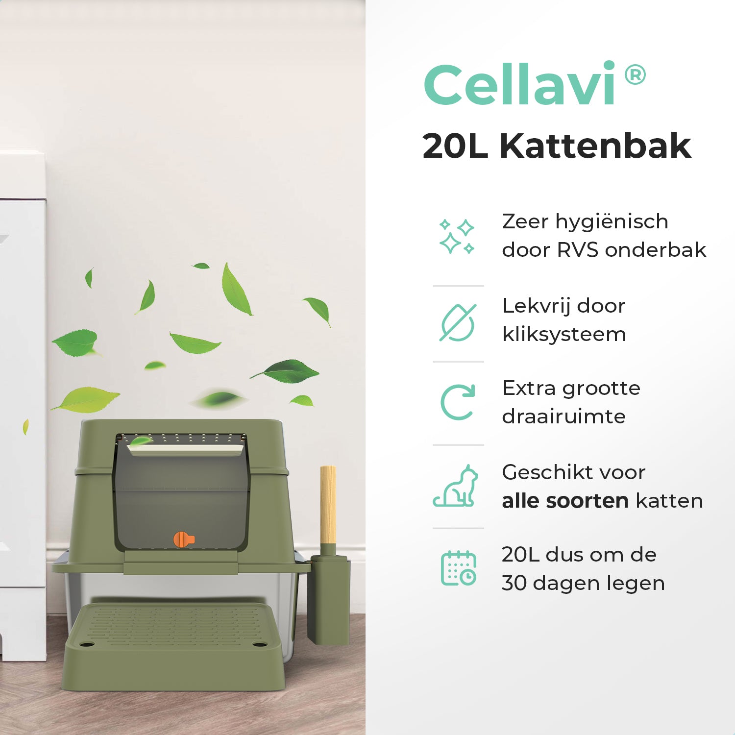 Cellavi RVS Kattenbak XL - Groen
