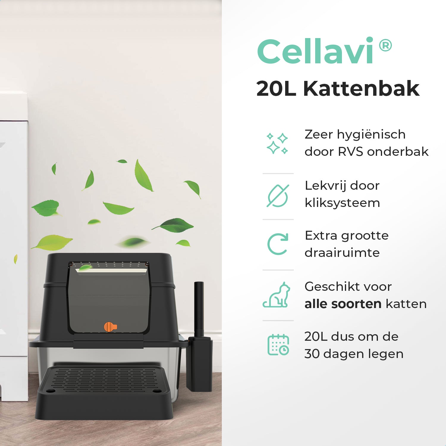 Cellavi RVS Kattenbak XL - Zwart