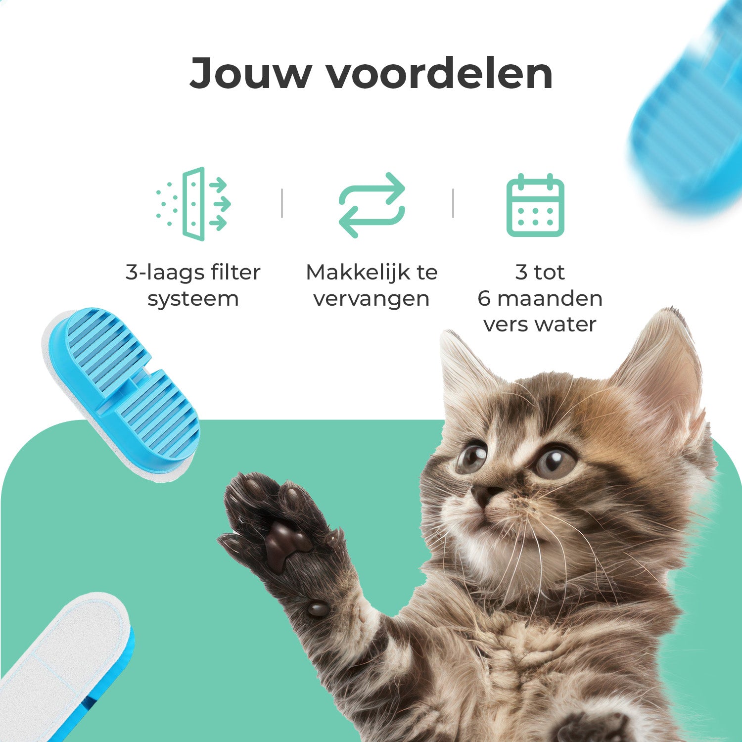 Cellavi Waterfilters Set voor Drinkfontein R3A-X - 6 Filters en 3 Sponsen