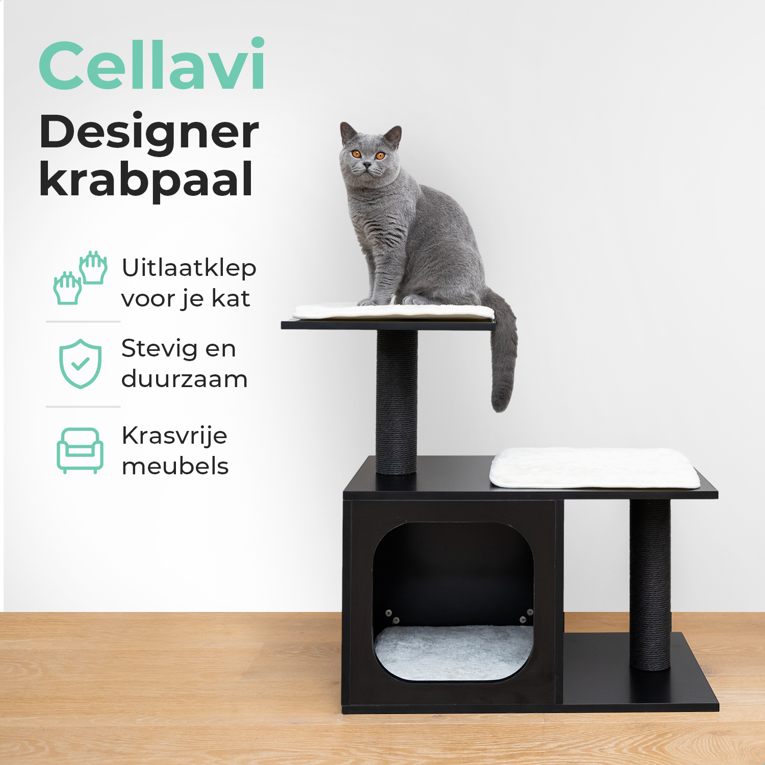Cellavi Krabpaal - 72.5x70x40 cm - Zwart