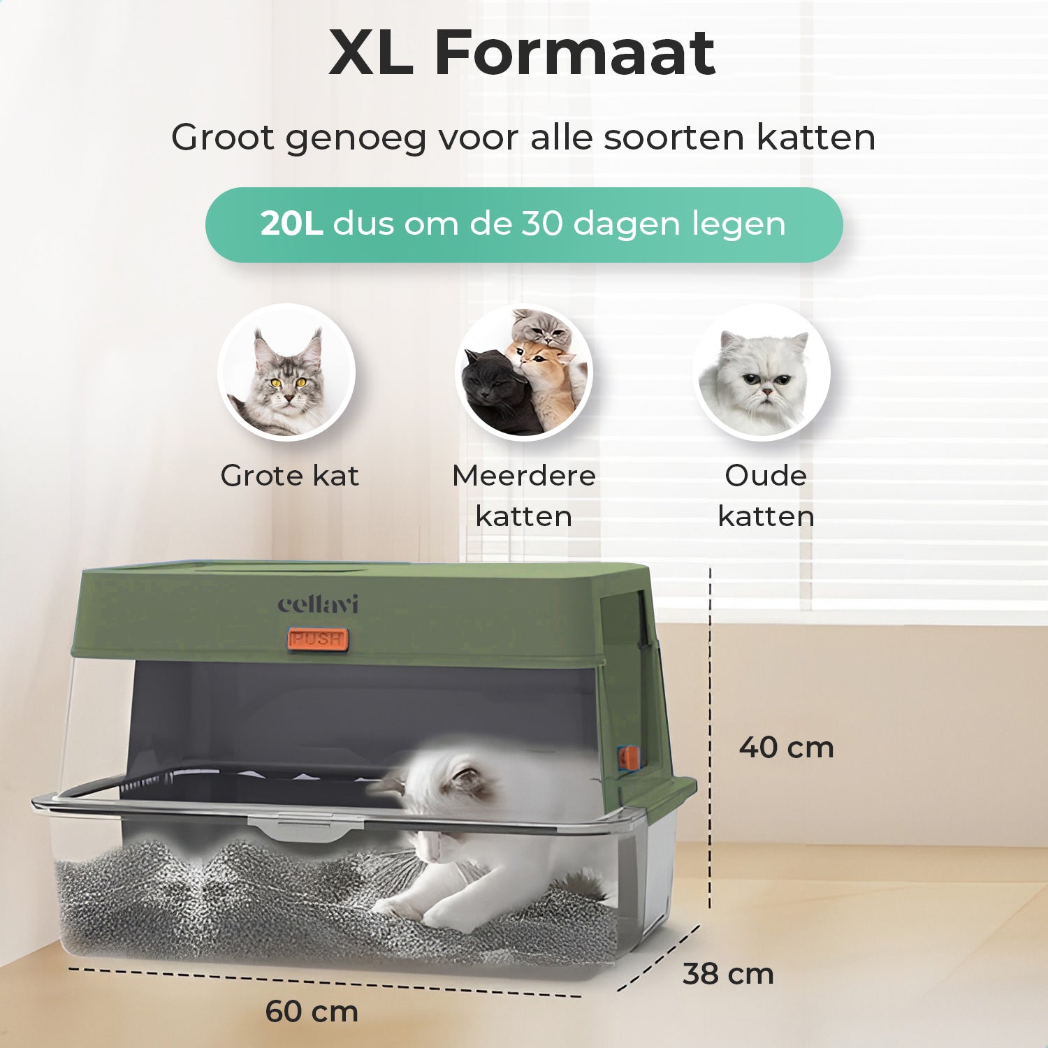 Cellavi RVS Kattenbak XL - Groen