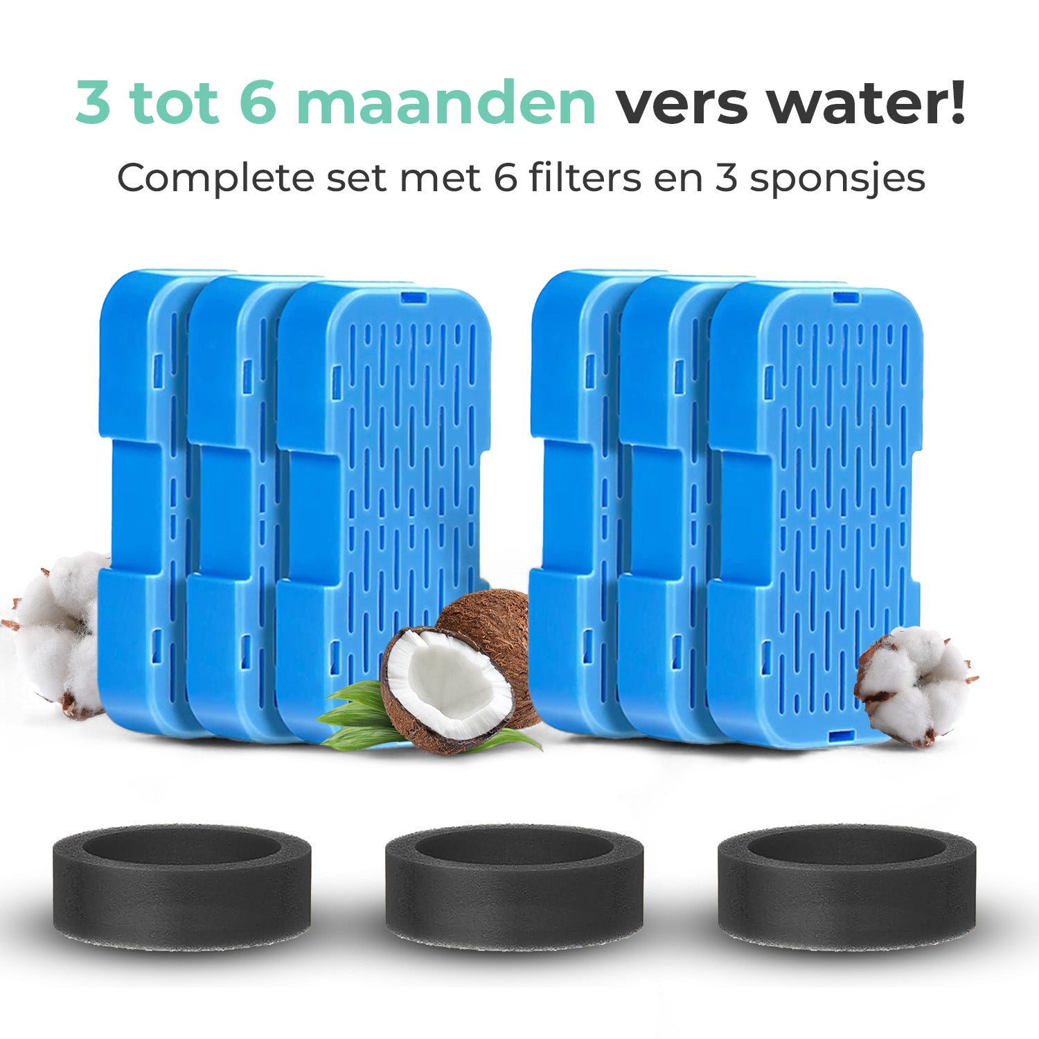 Cellavi Waterfilters Set voor Drinkfontein R1X - 6 Filters en 3 Sponsen
