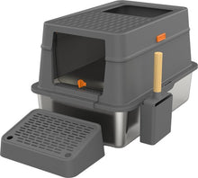 Cellavi Premium Kattenbak RVS - XL - Geschikt voor Grote en Kleine Katten - Incl. Kattenbakschep en Grit Opvanger - Donker Grijs - 60x40x38 cm