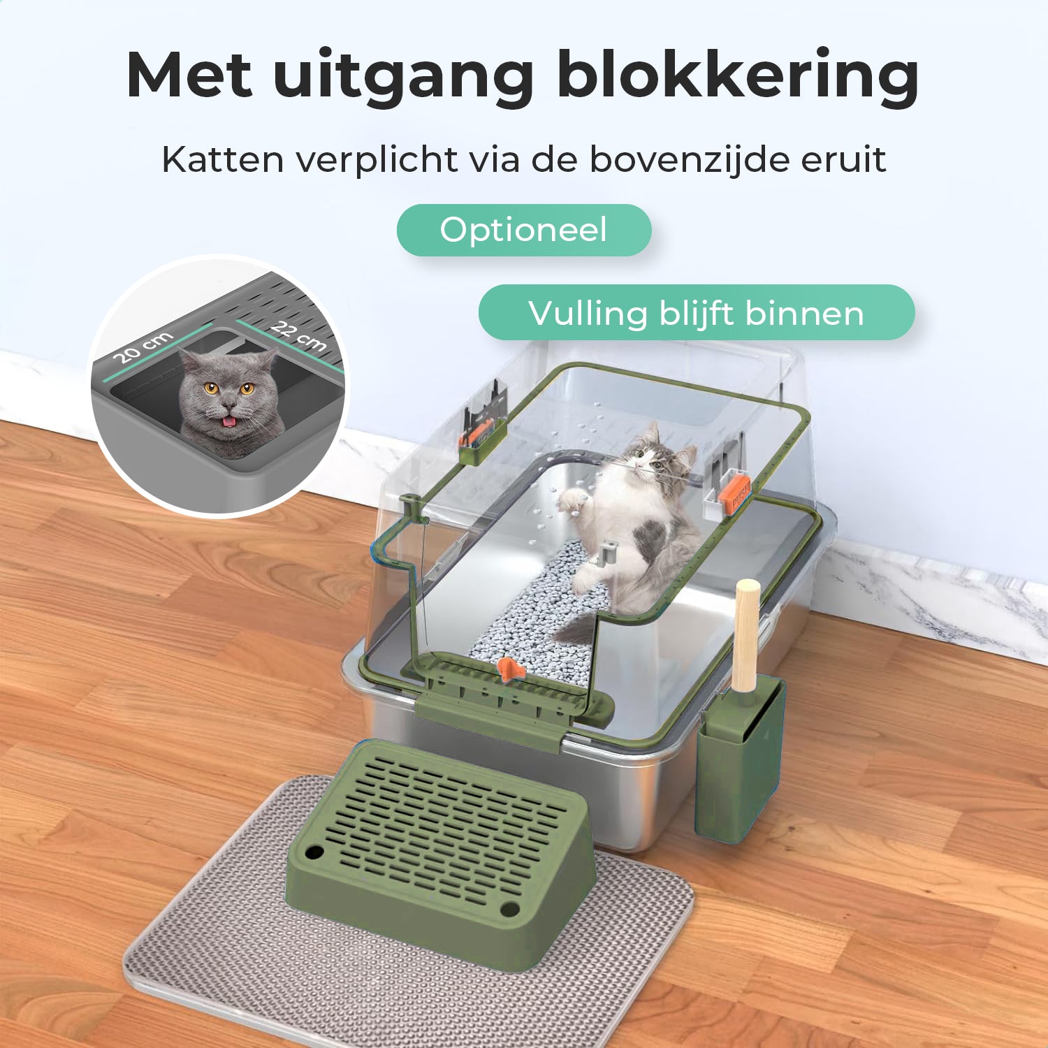 Cellavi RVS Kattenbak XL - Groen