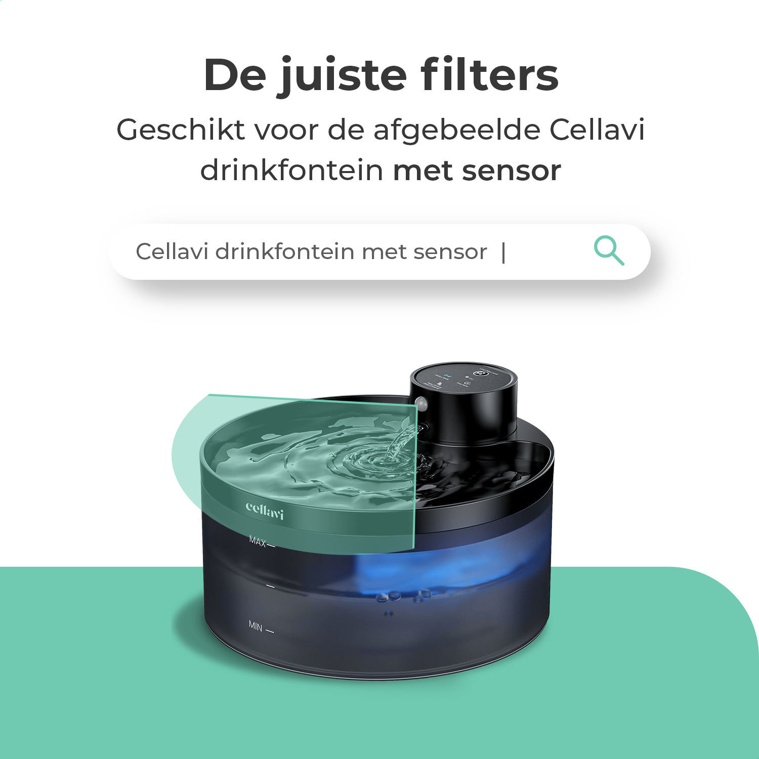Cellavi Waterfilters Set voor Drinkfontein R2A - 6 Filters en 3 Sponsen
