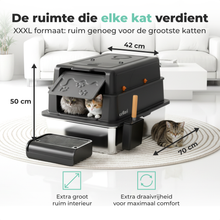 Cellavi RVS Kattenbak XXXL - Extra Grote Gesloten Kattenbak - Hygiënisch & Lekvrij - Met Geurfilter, Deur & Schepje - Duurzaam Kattentoilet - 70×50×42 cm - Zwart