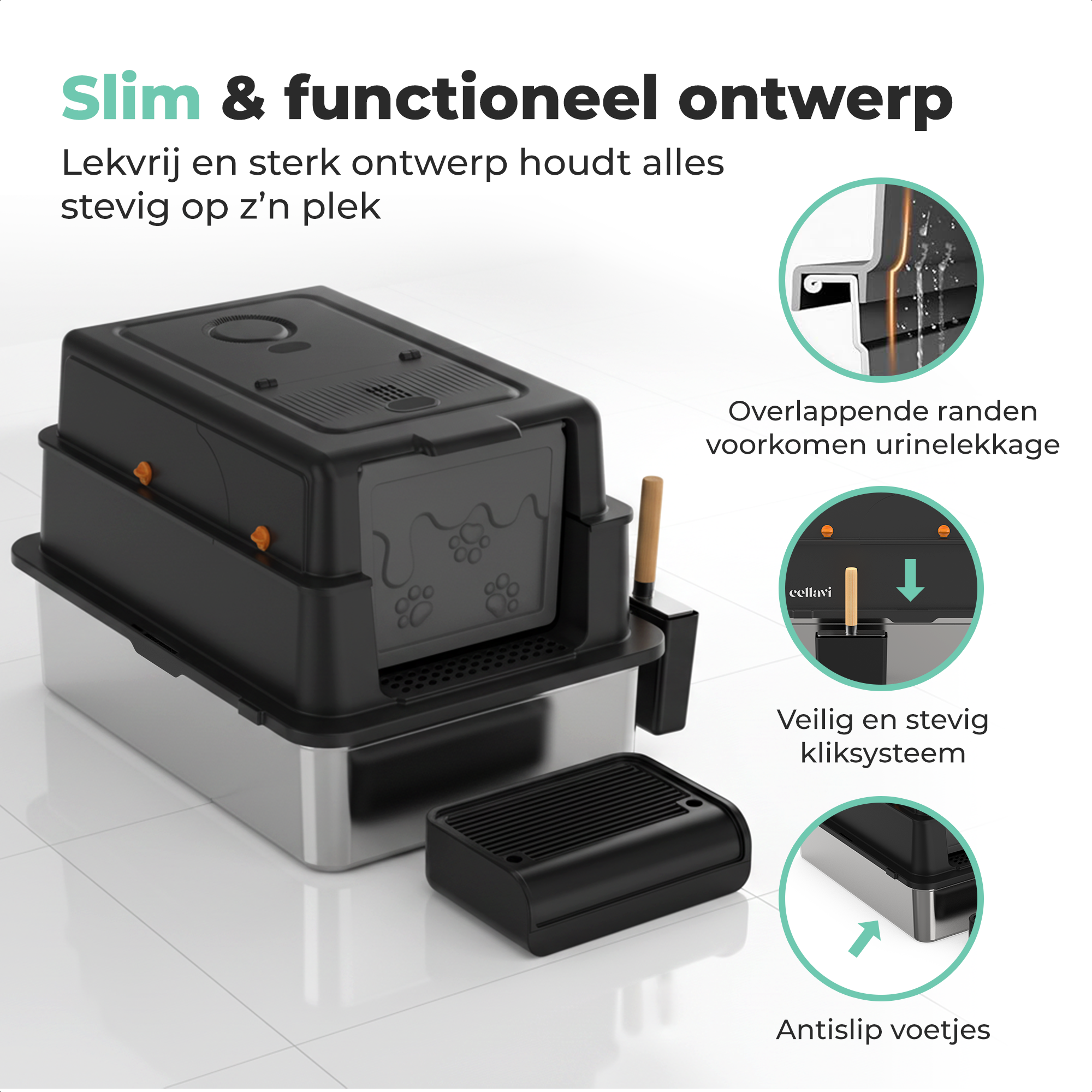 Cellavi RVS Kattenbak XXXL - Zwart