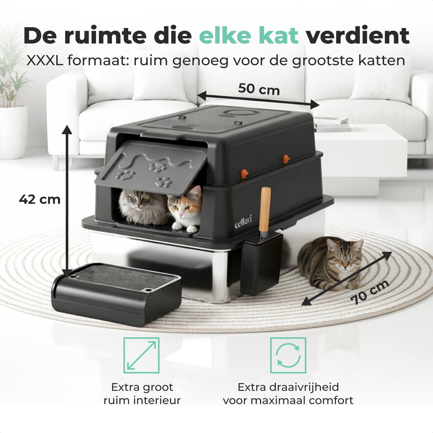 Cellavi RVS Kattenbak XXXL - Zwart