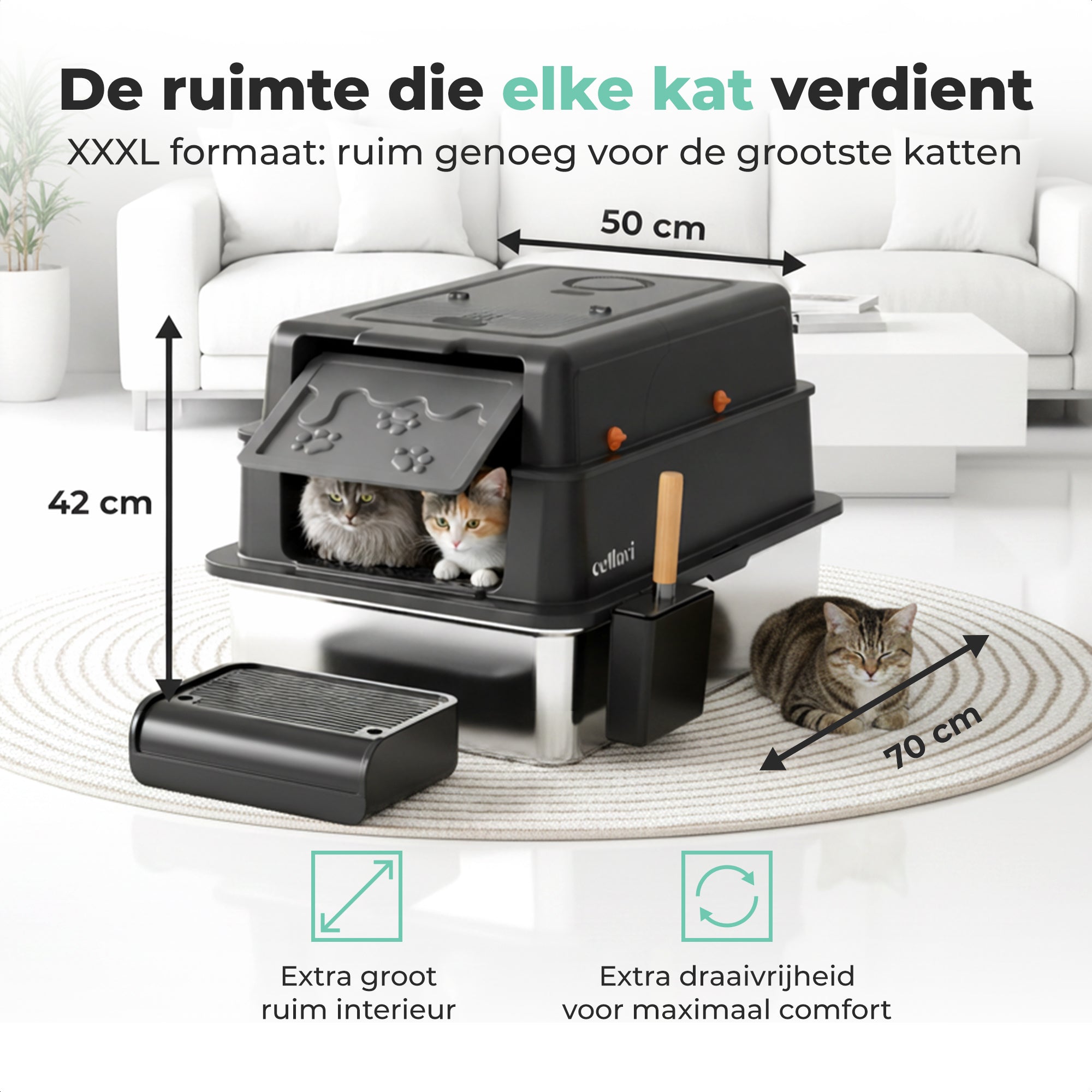 Cellavi RVS Kattenbak XXXL - Zwart