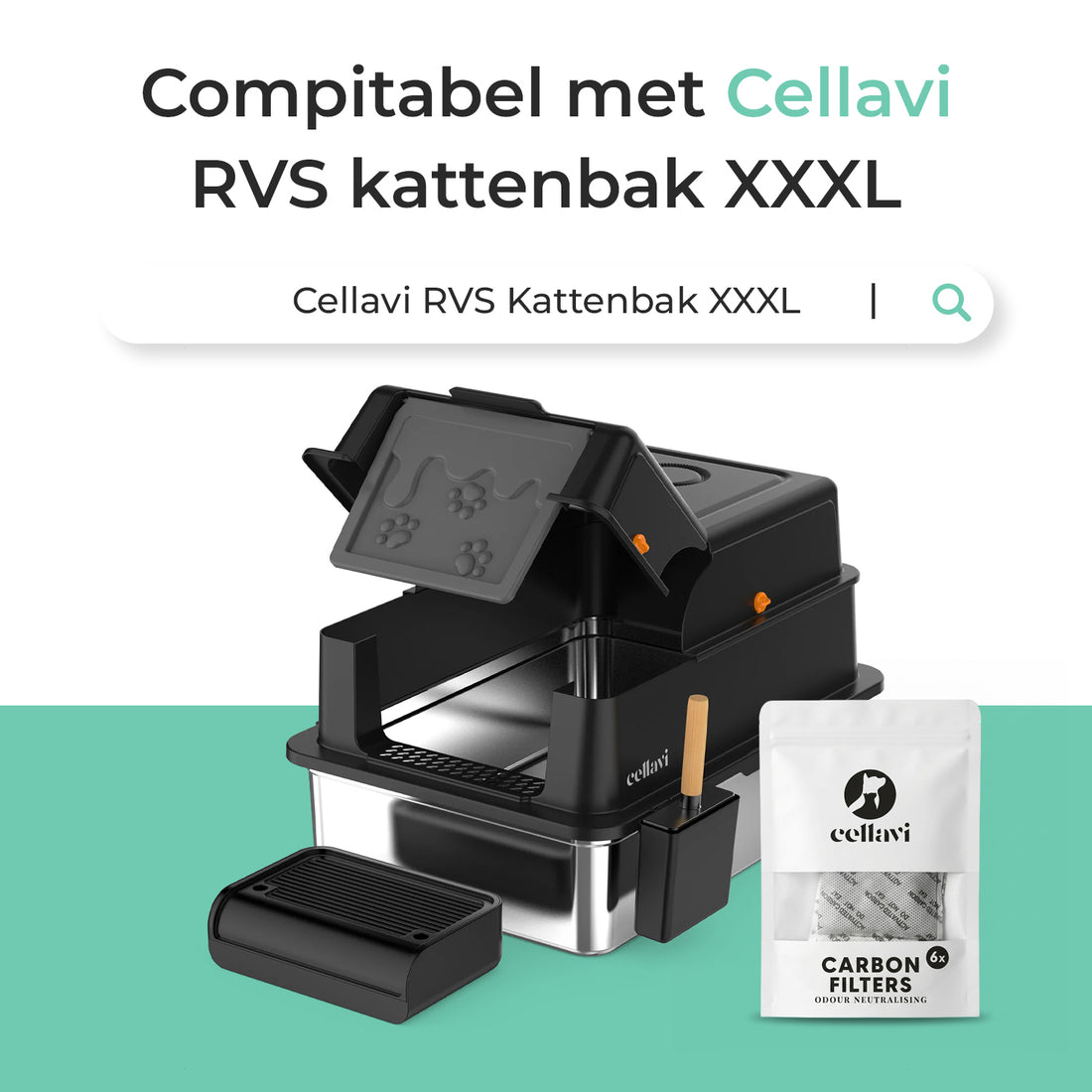 Cellavi - Geurneutraliserende koolstoffilters voor RVS Kattenbak XXXL - 6 stuks