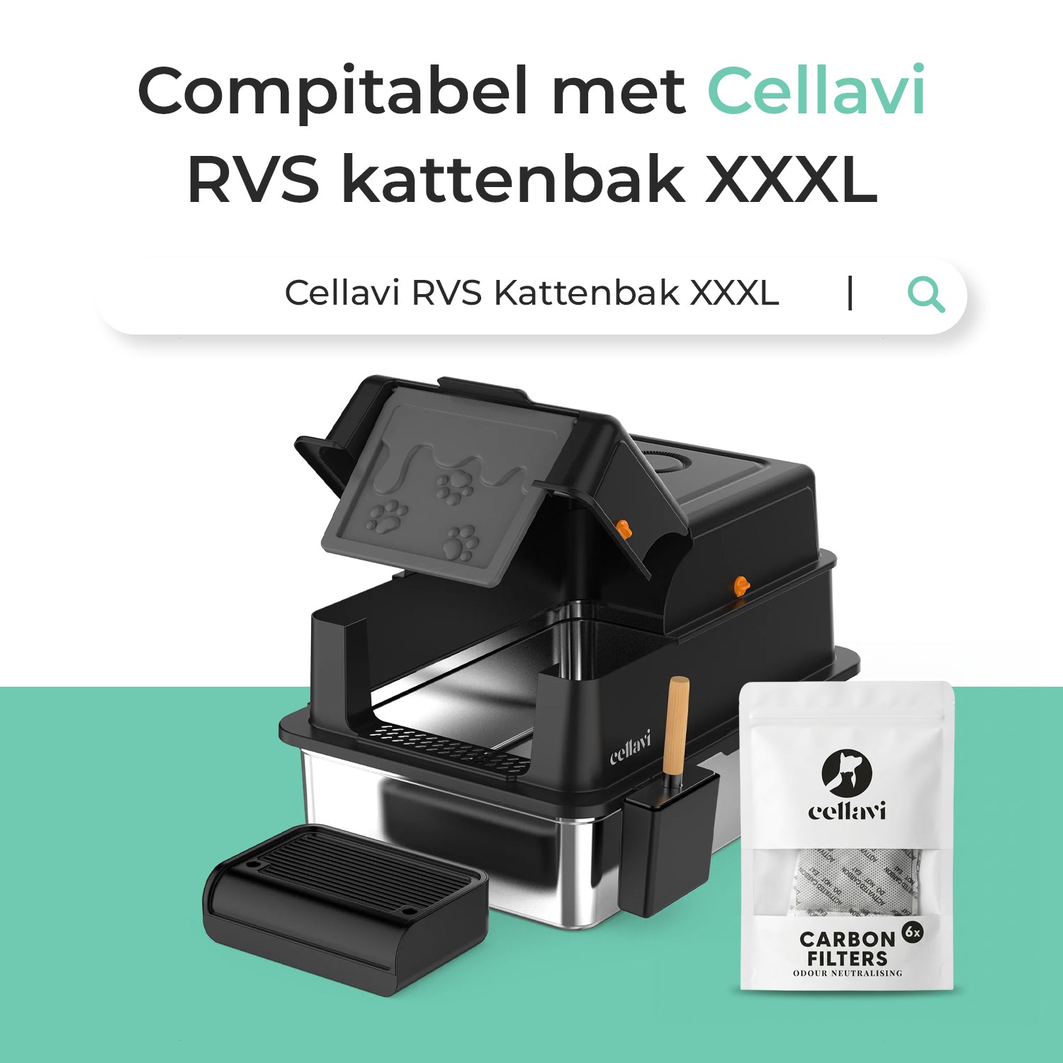 Cellavi - Geurneutraliserende koolstoffilters voor RVS Kattenbak XXXL - 6 stuks