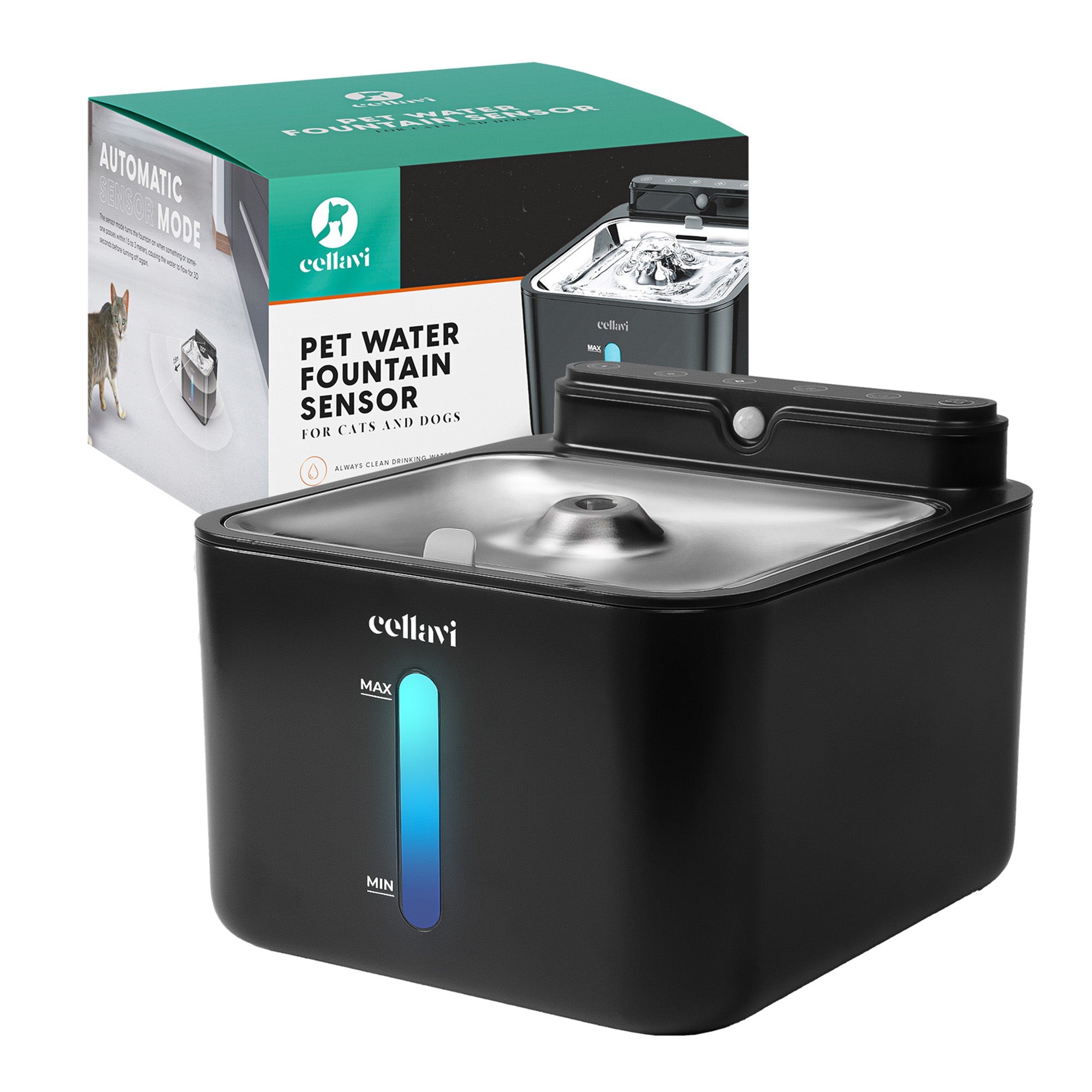 Cellavi Draadloze RVS Drinkfontein met Sensor S2A-X