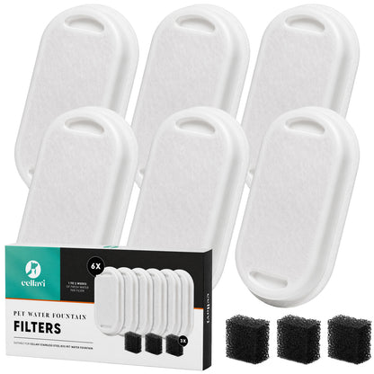 Cellavi Waterfilters Set voor Drinkfontein R2X - 6 Filters en 3 Sponsen