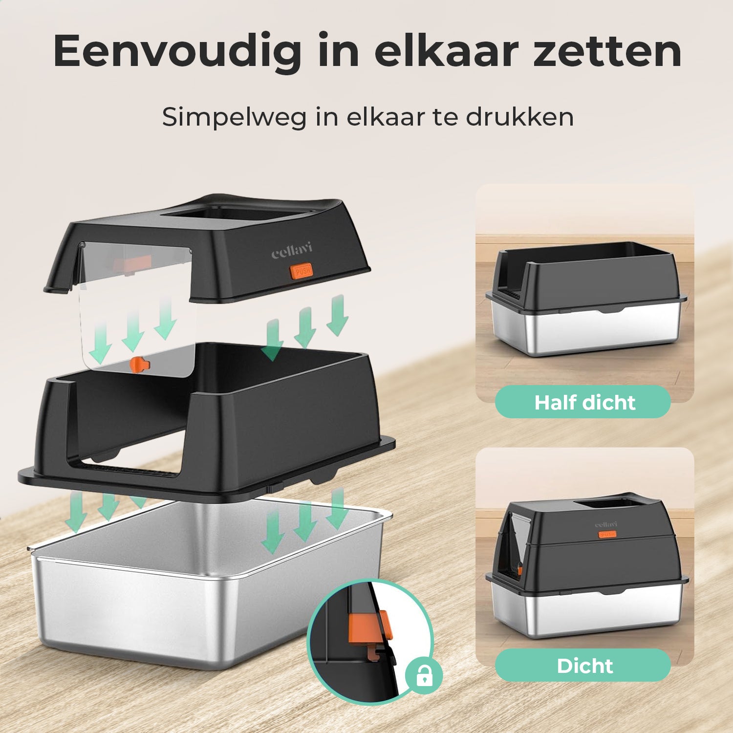 Cellavi RVS Kattenbak XL - Zwart