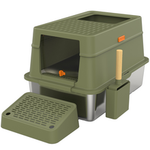 Cellavi Premium Kattenbak RVS - XL - Geschikt voor Grote en Kleine Katten - Incl. Kattenbakschep en Grit Opvanger - Groen - 60x40x38 cm