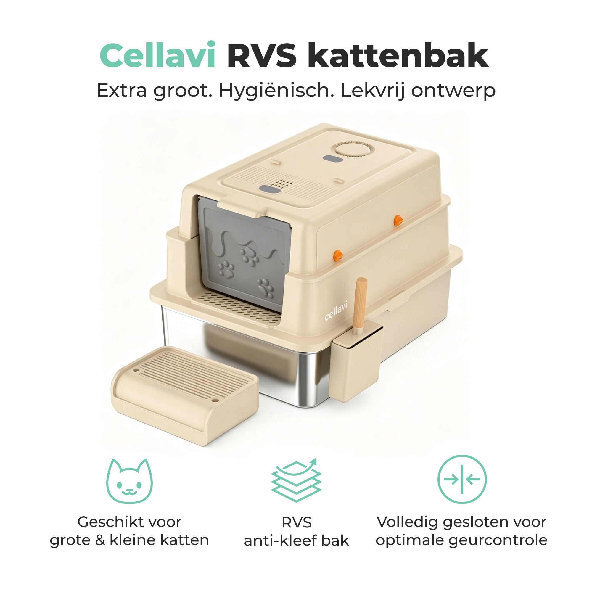 Cellavi RVS Kattenbak XXXL - Beige