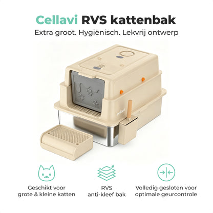 Cellavi RVS Kattenbak XXXL - Beige