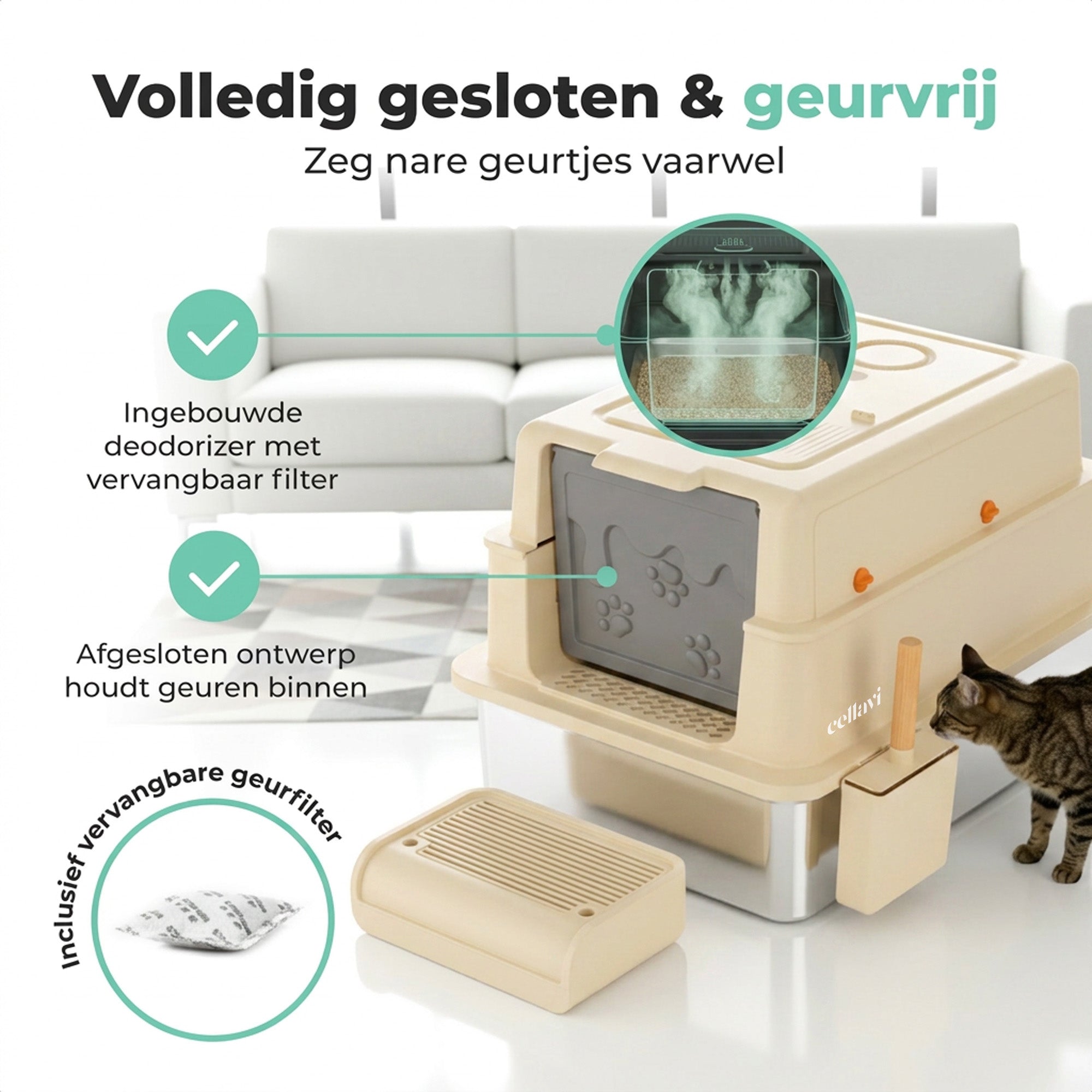 Cellavi RVS Kattenbak XXXL - Beige
