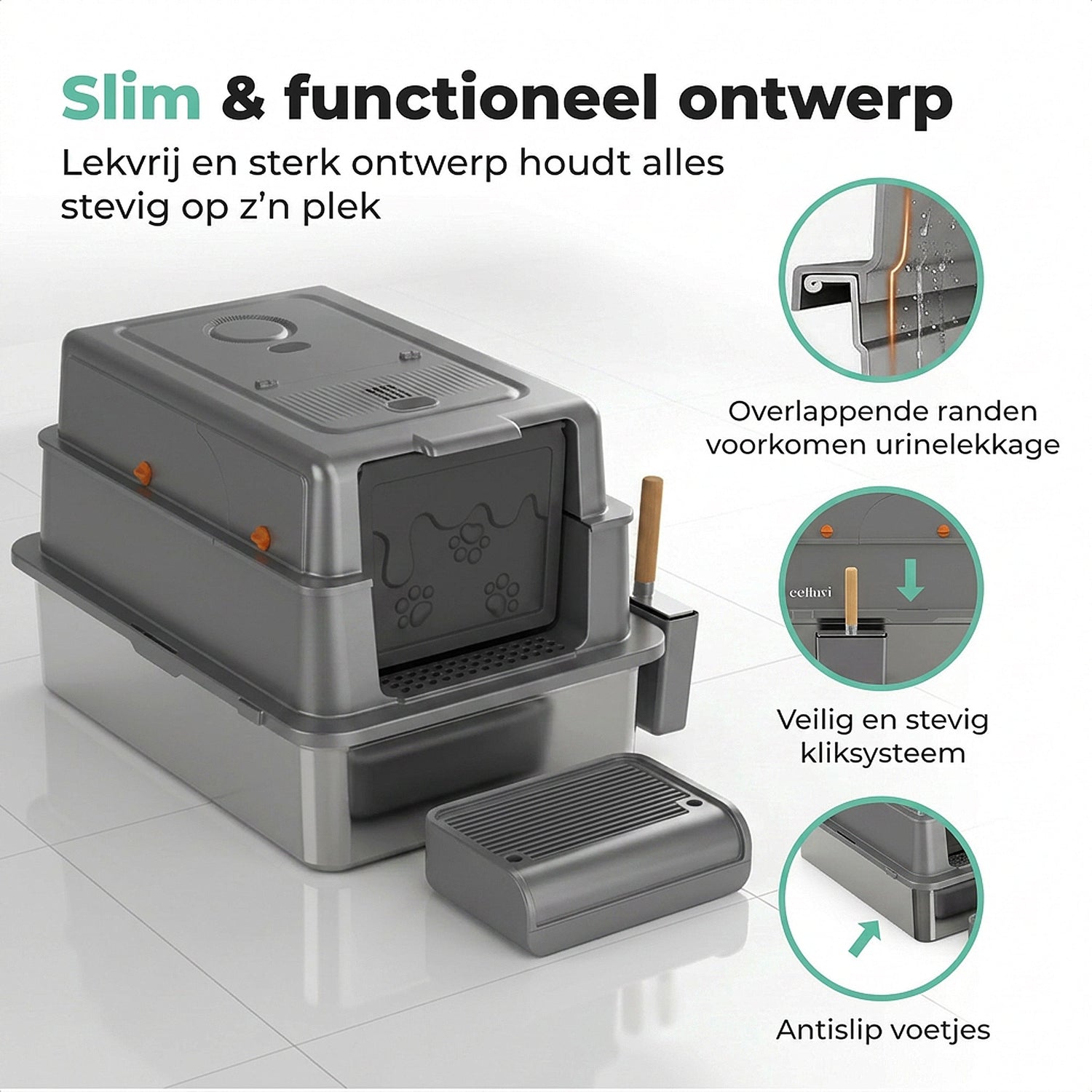 Cellavi RVS Kattenbak XXXL - Grijs