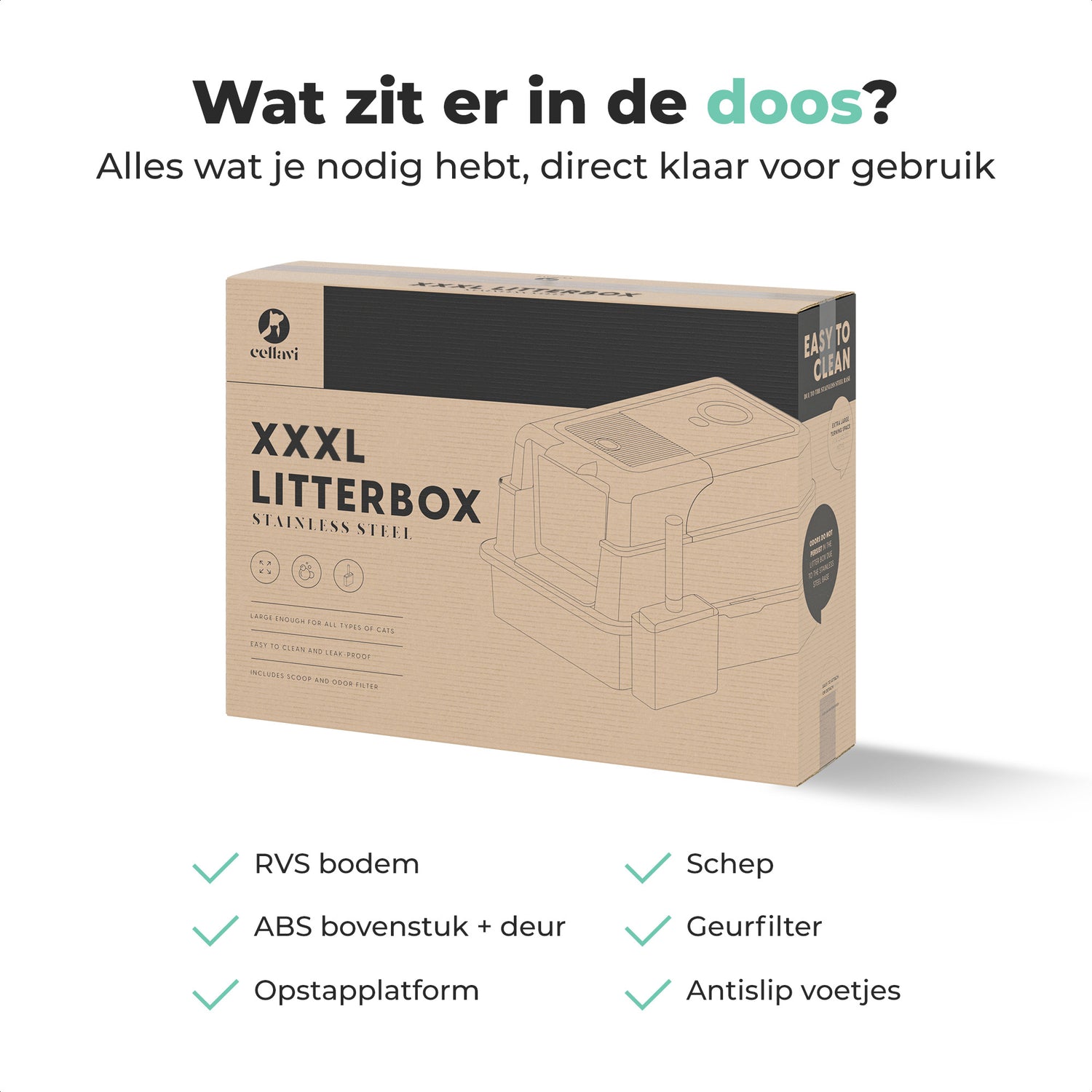 Cellavi RVS Kattenbak XXXL - Grijs