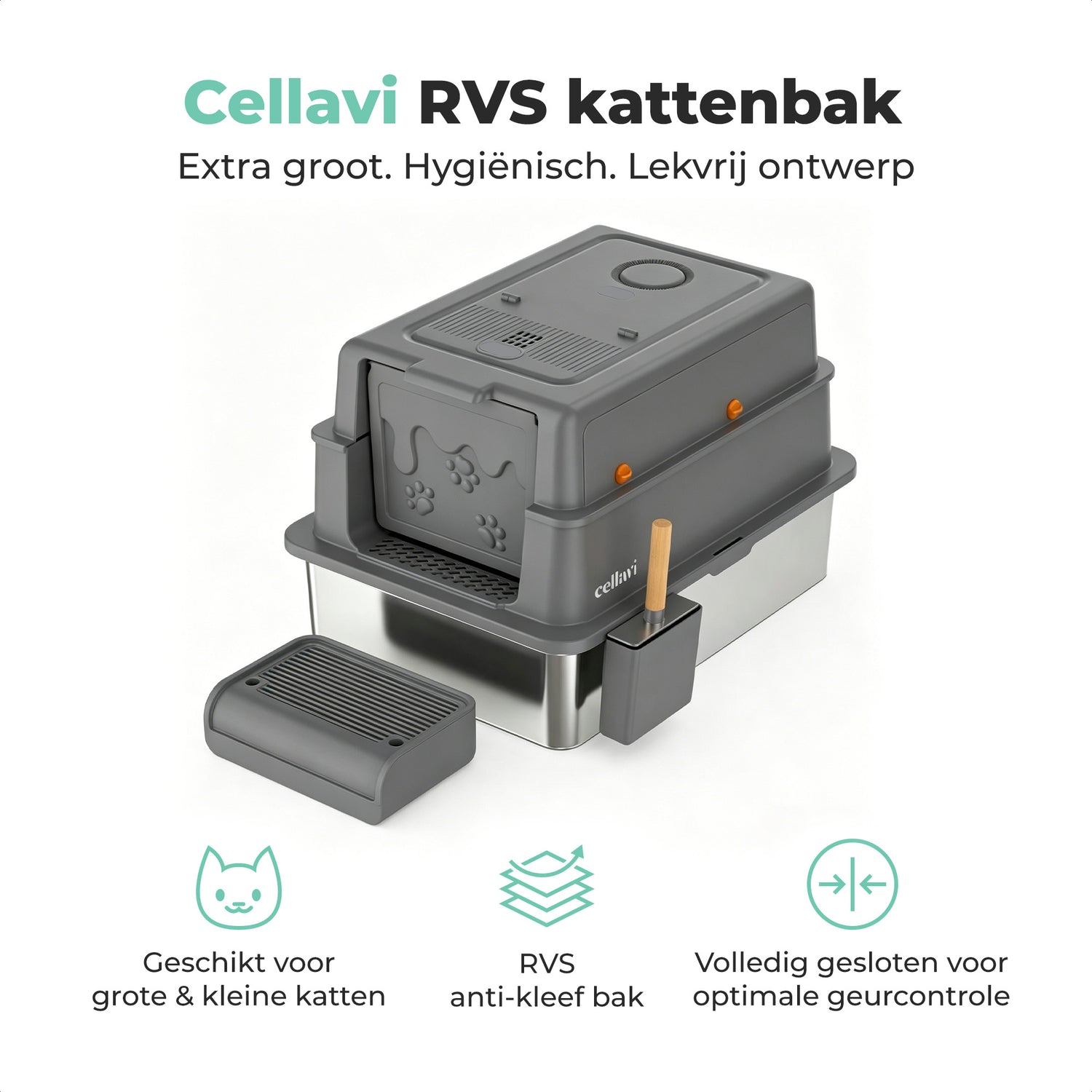 Cellavi RVS Kattenbak XXXL - Grijs