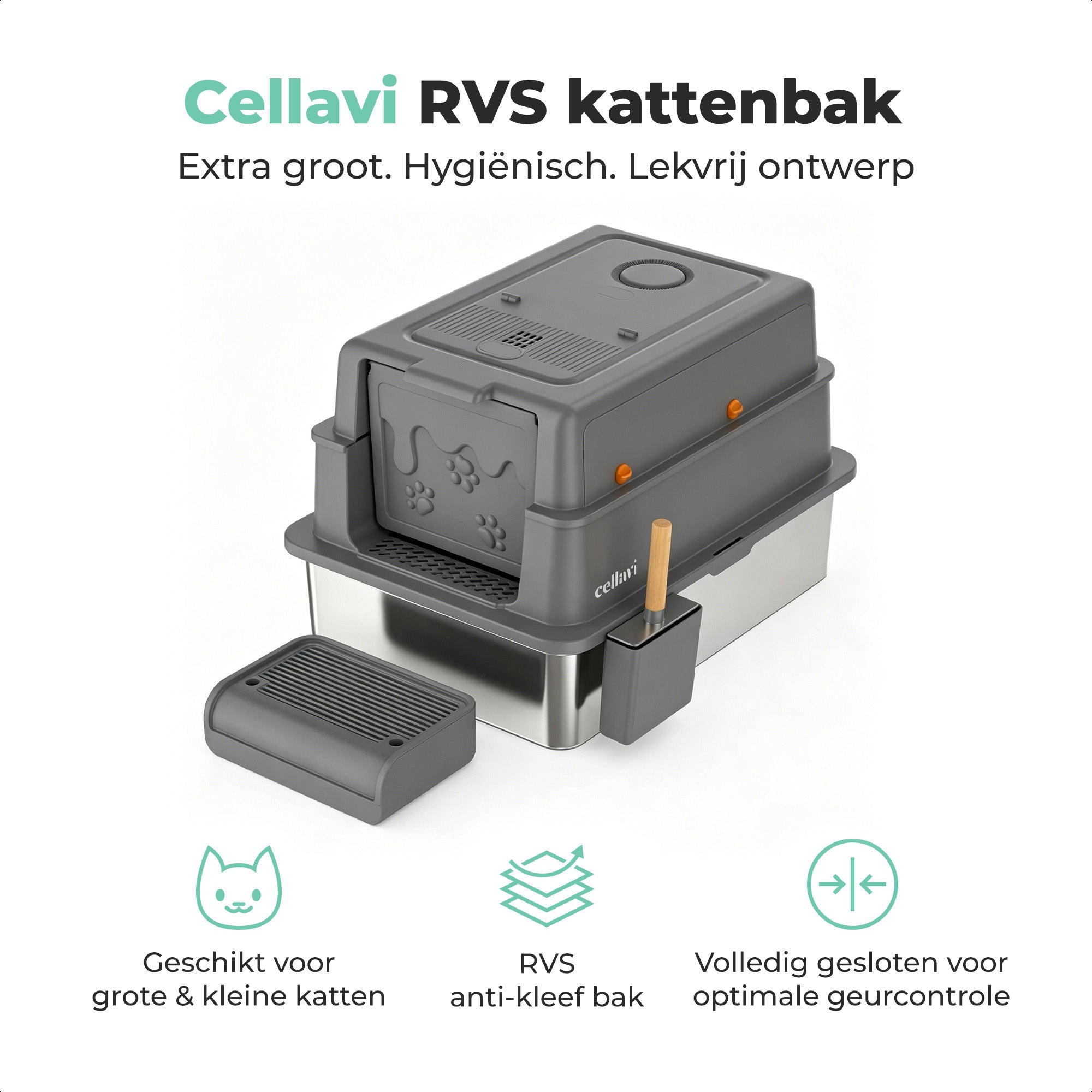 Cellavi RVS Kattenbak XXXL - Grijs