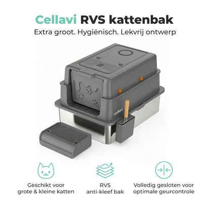 Cellavi RVS Kattenbak XXXL - Grijs