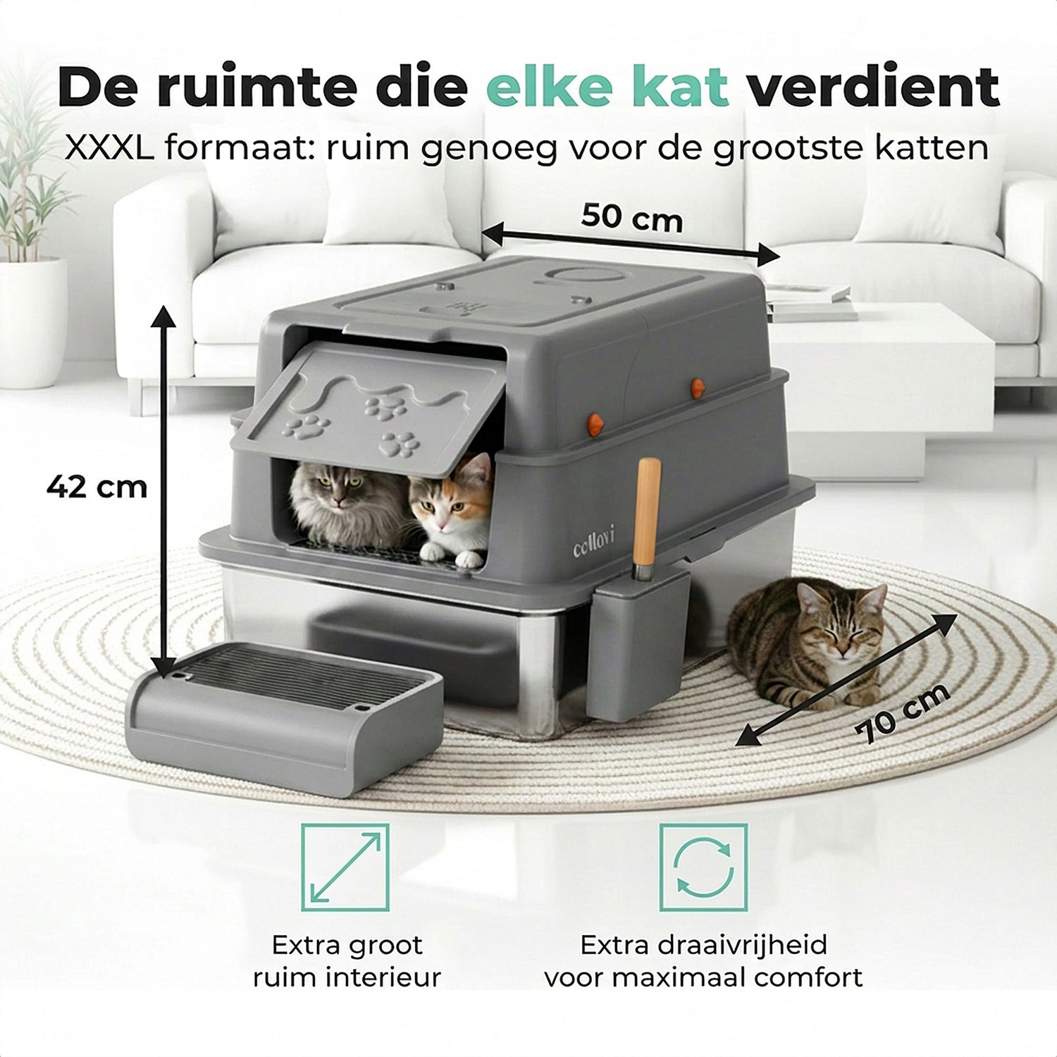 Cellavi RVS Kattenbak XXXL - Grijs