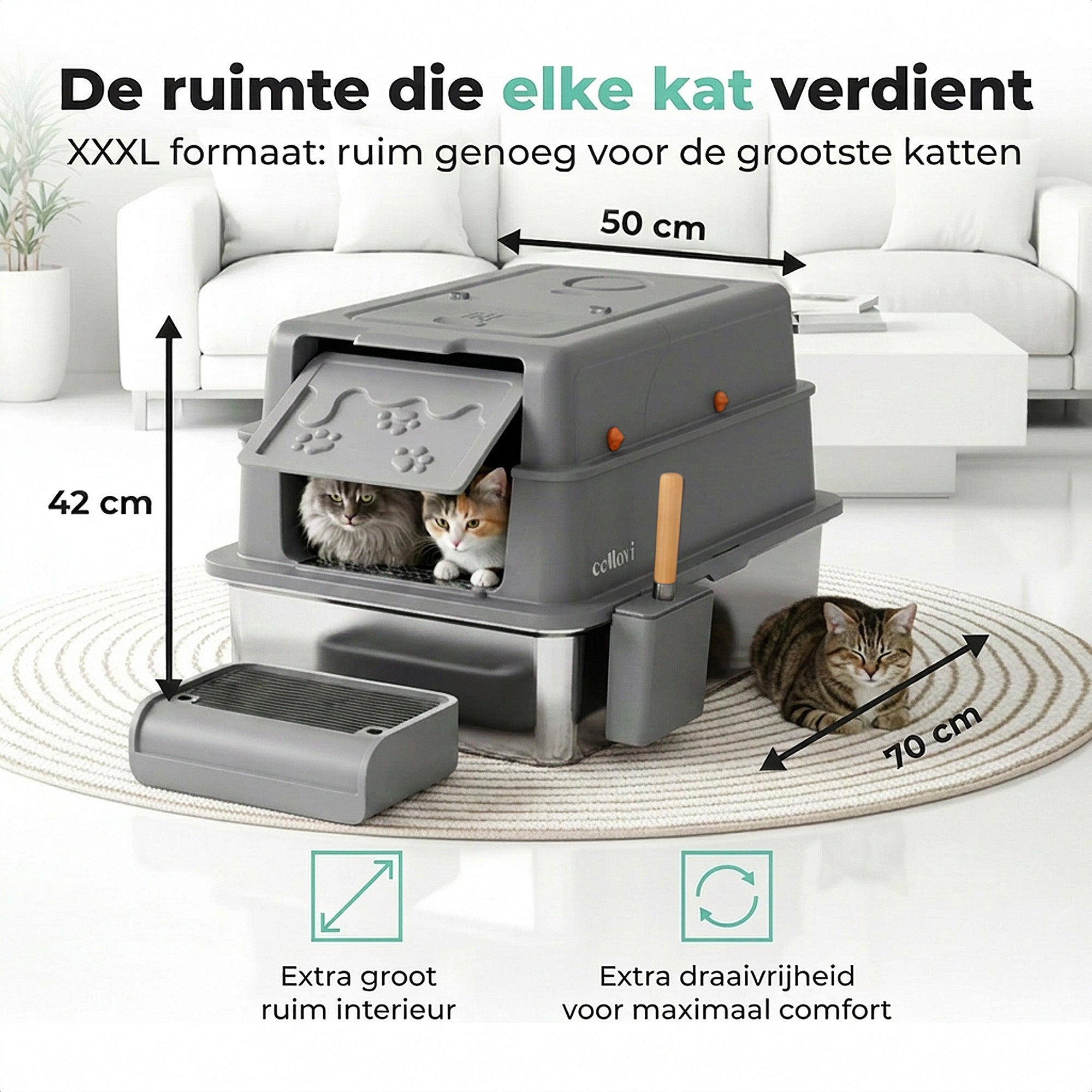 Cellavi RVS Kattenbak XXXL - Grijs