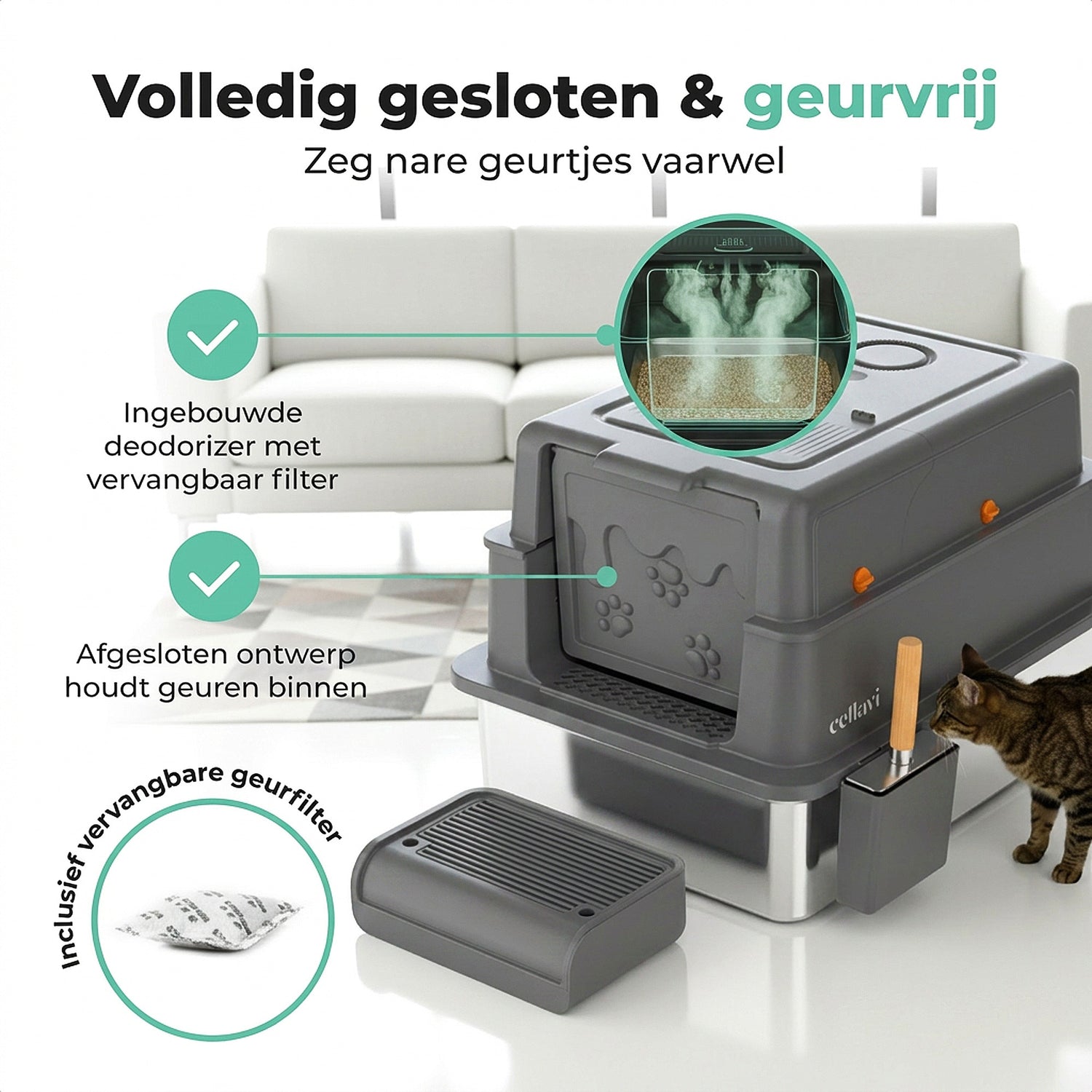Cellavi RVS Kattenbak XXXL - Grijs