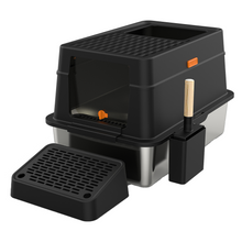 Cellavi Premium Kattenbak RVS - XL - Geschikt voor Grote en Kleine Katten - Incl. Kattenbakschep en Grit Opvanger - Zwart - 60x40x38 cm